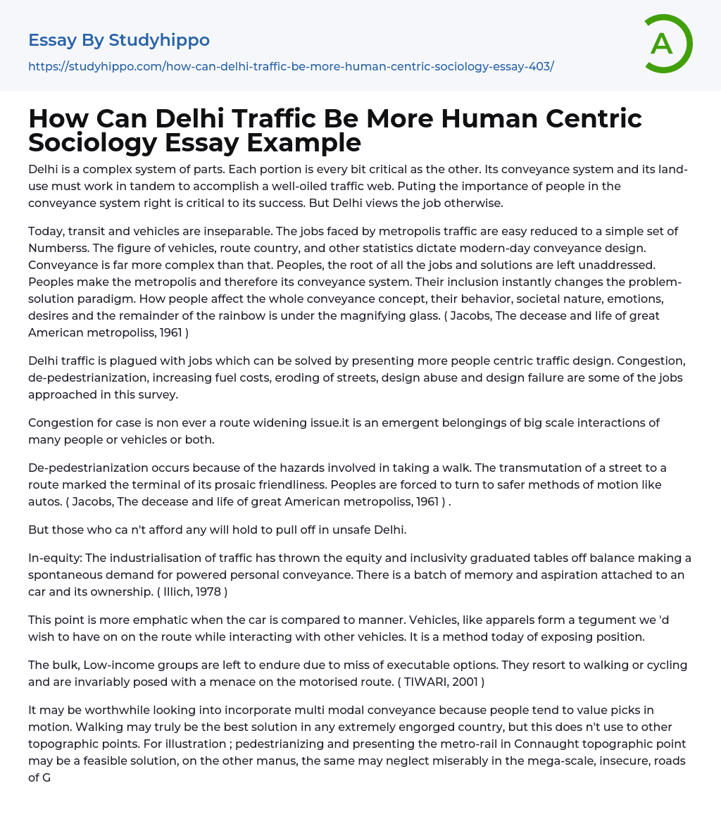 How Can Delhi Traffic Be More Human Centric Sociology Essay Example