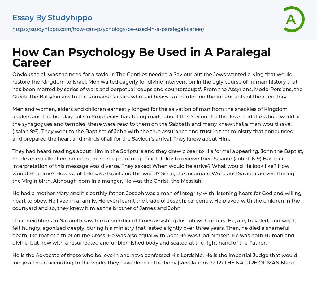 How Can Psychology Be Used in A Paralegal Career Essay Example