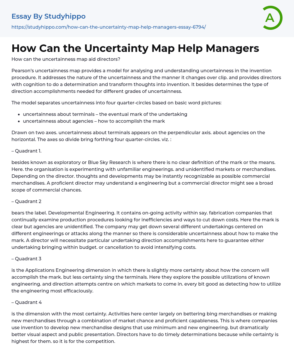 How Can the Uncertainty Map Help Managers Essay Example