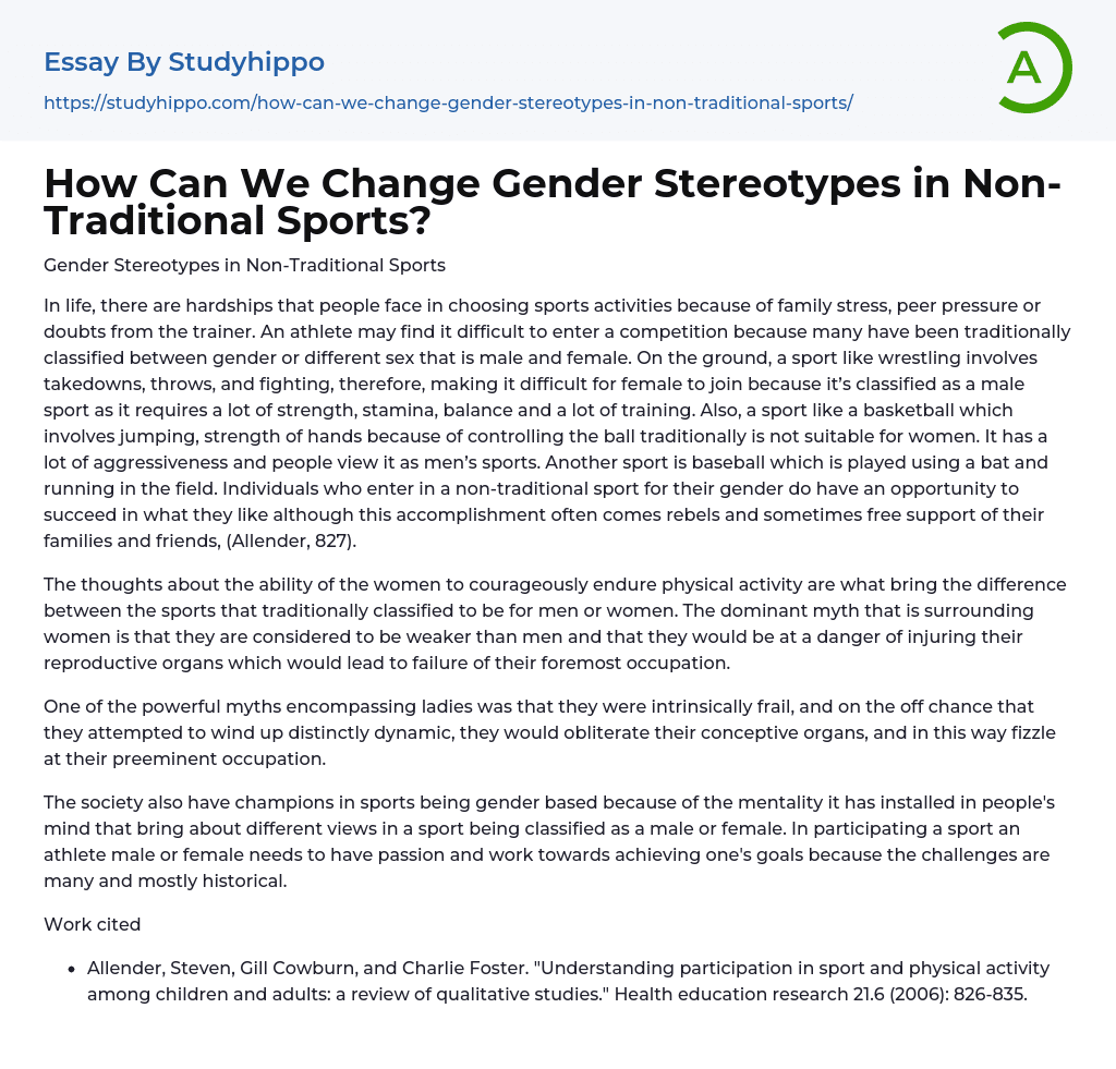 How Can We Change Gender Stereotypes in Non-Traditional Sports? Essay Example