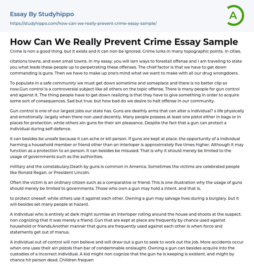 How Can We Really Prevent Crime Essay Sample