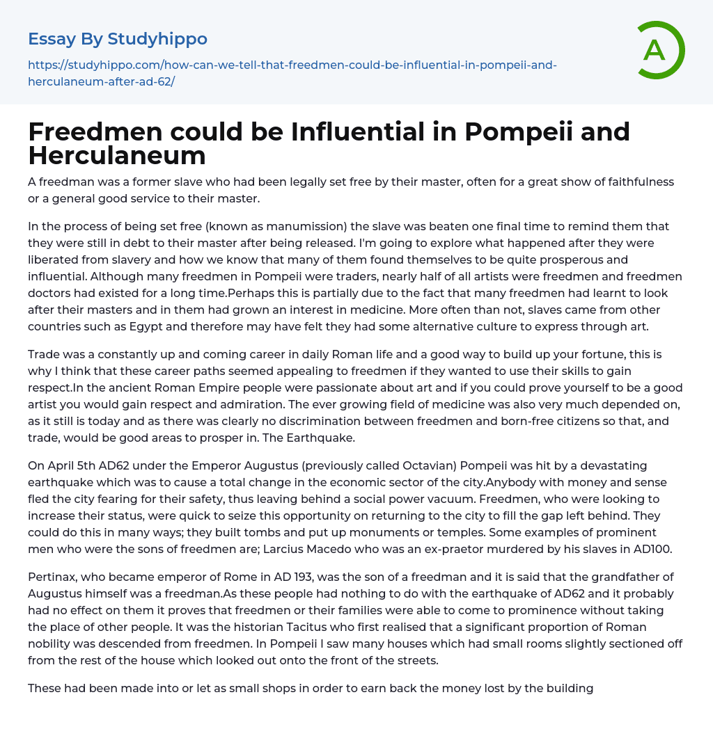 Freedmen could be Influential in Pompeii and Herculaneum Essay Example