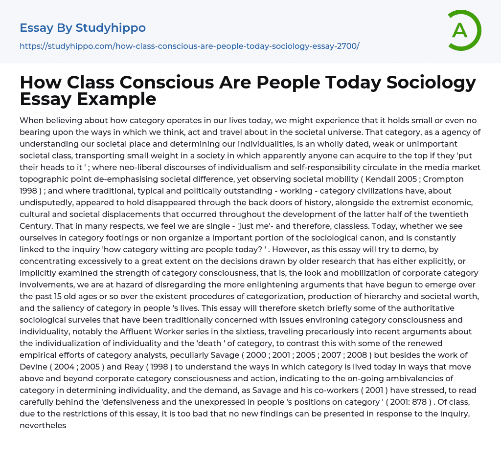 How Class Conscious Are People Today Sociology Essay Example
