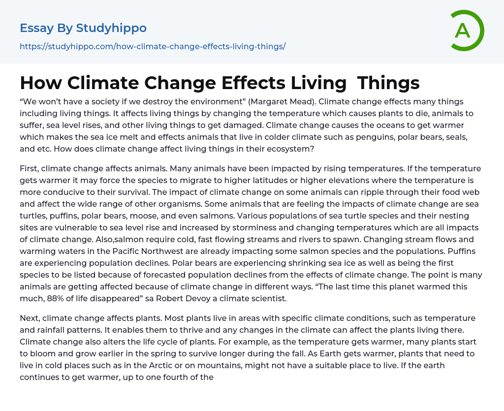 How Climate Change Effects Living Things Essay Example