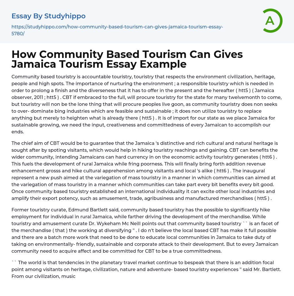 How Community Based Tourism Can Gives Jamaica Tourism Essay Example