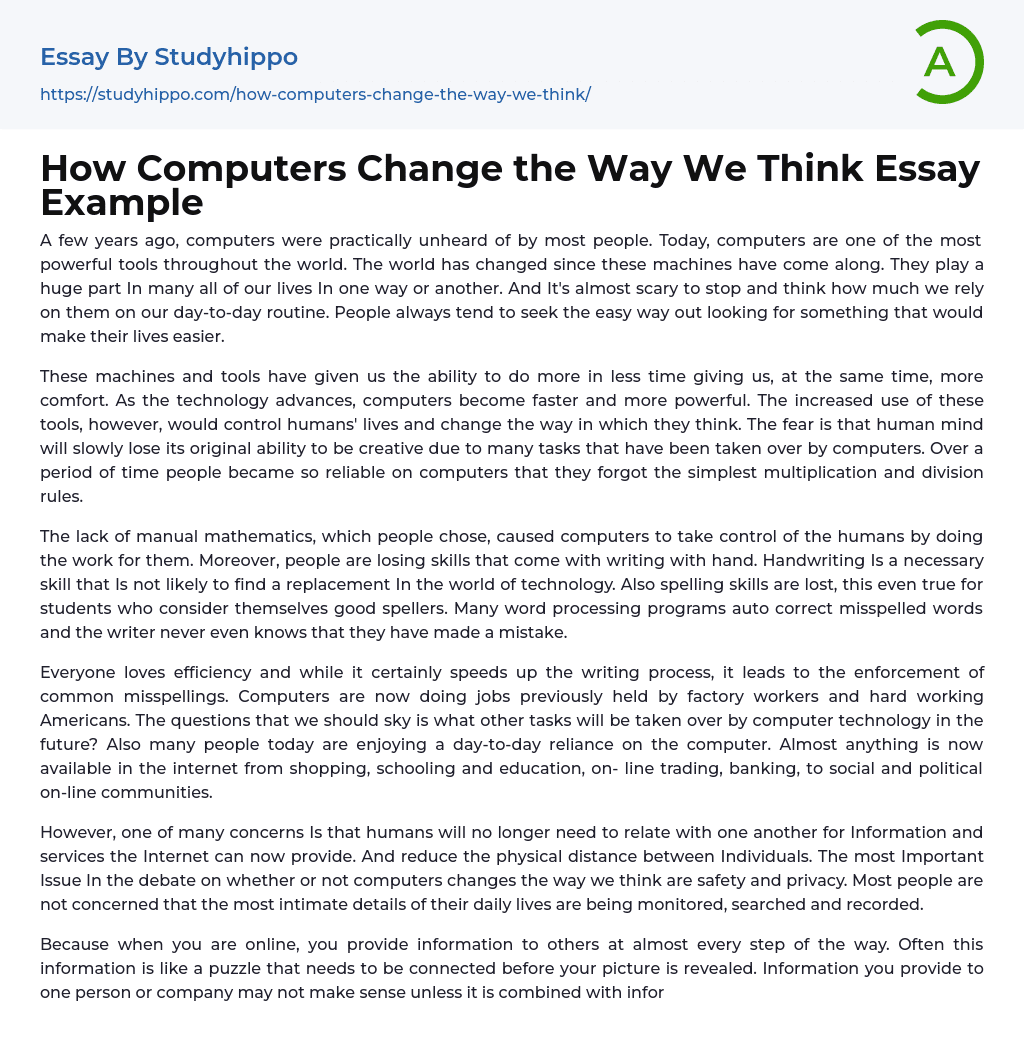 How Computers Change the Way We Think Essay Example