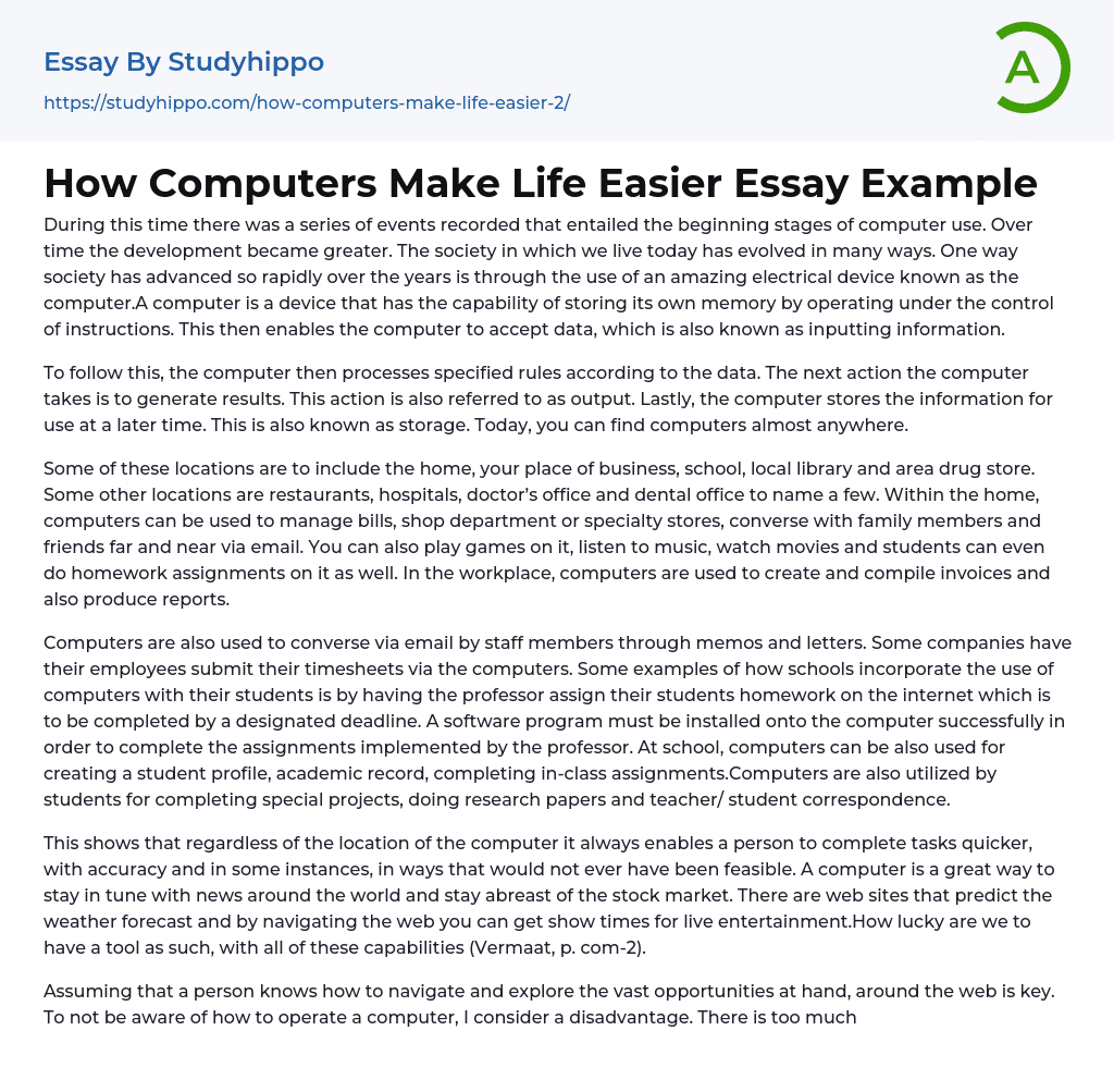 How Computers Make Life Easier Essay Example