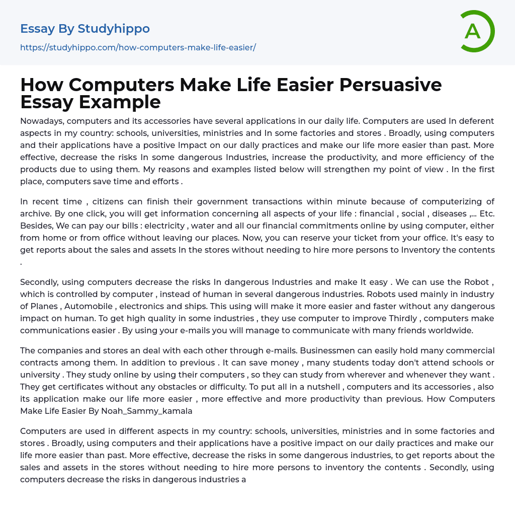 How Computers Make Life Easier Persuasive Essay Example