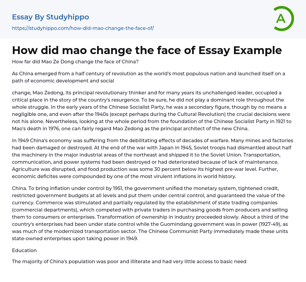How did mao change the face of Essay Example