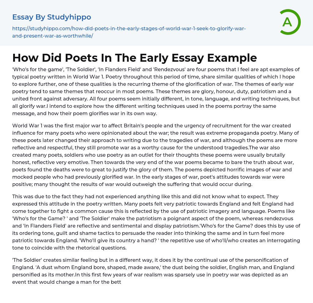 How Did Poets In The Early Essay Example