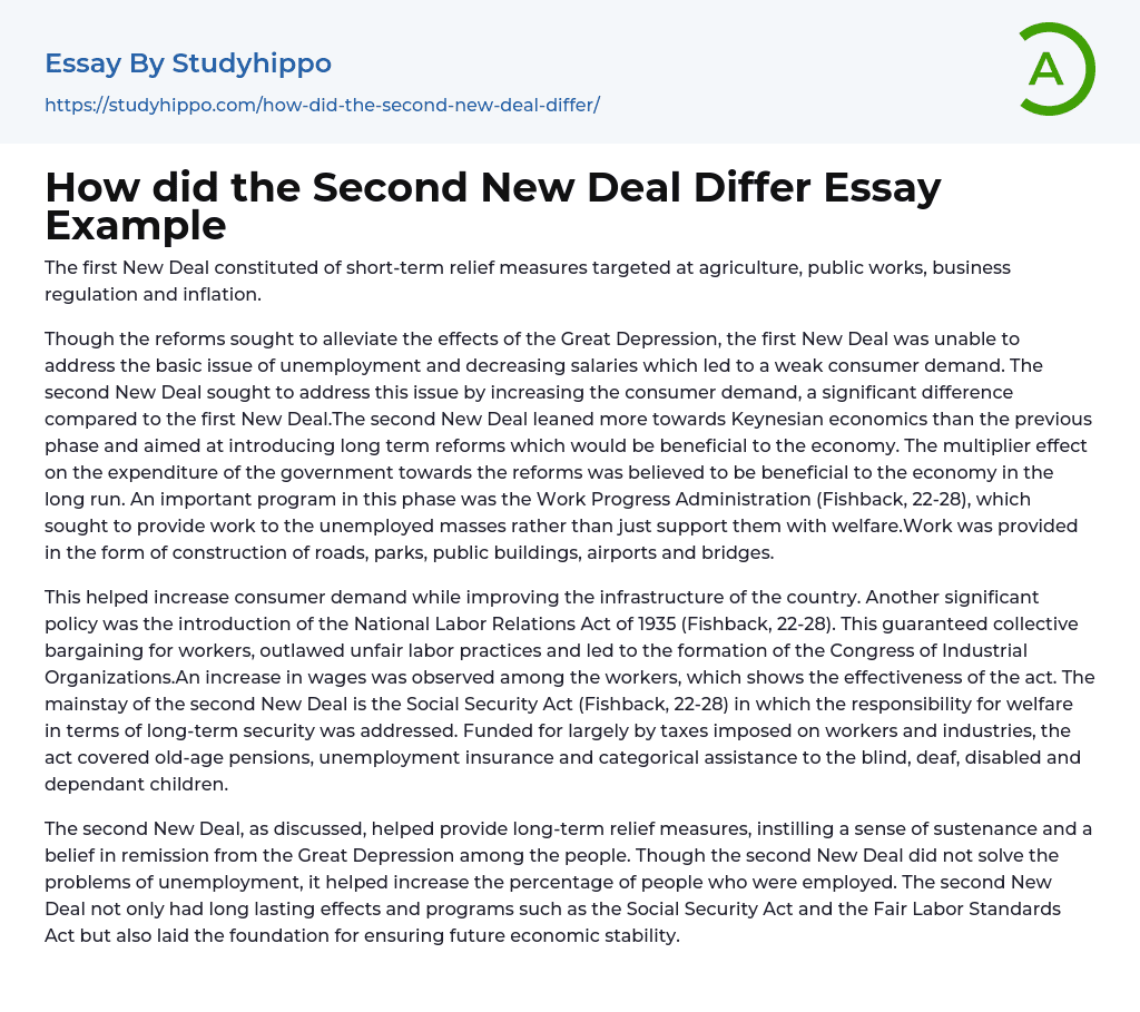 How did the Second New Deal Differ Essay Example