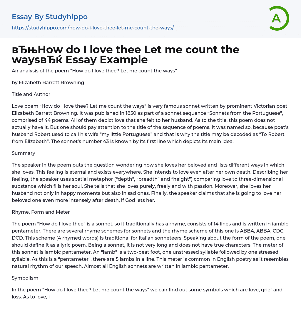 “How do I love thee Let me count the ways” Essay Example
