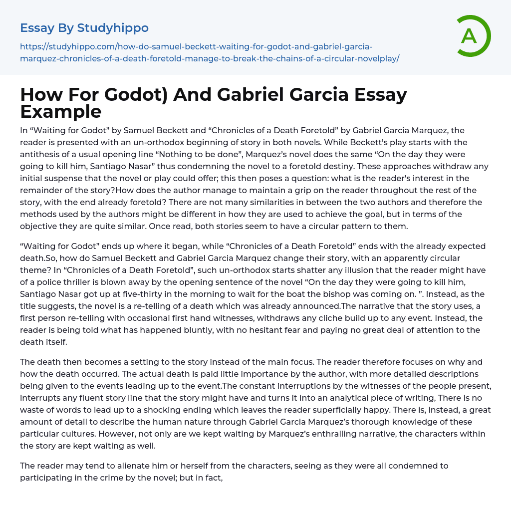 How For Godot) And Gabriel Garcia Essay Example