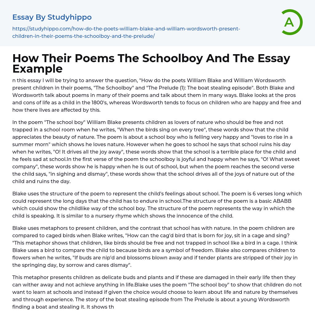 How Their Poems The Schoolboy And The Essay Example