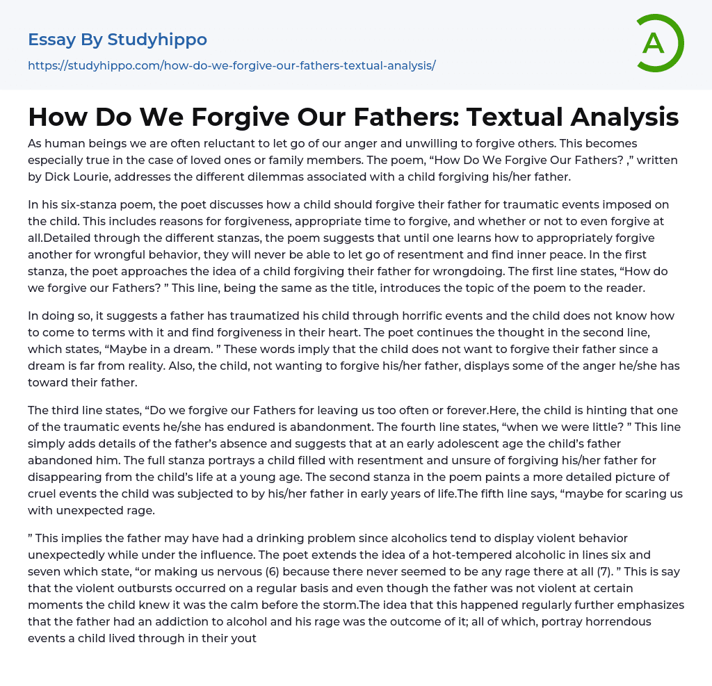 How Do We Forgive Our Fathers: Textual Analysis Essay Example