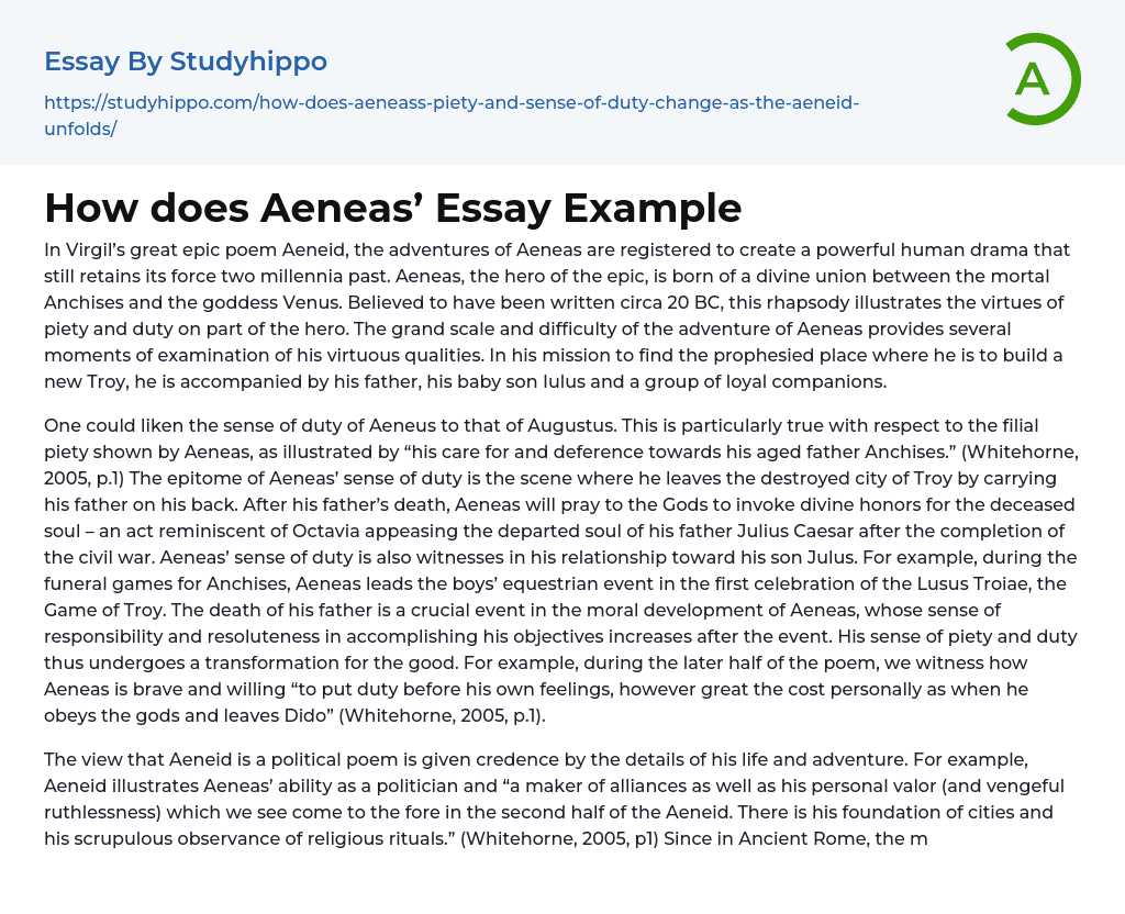 How does Aeneas&#8217 Essay Example
