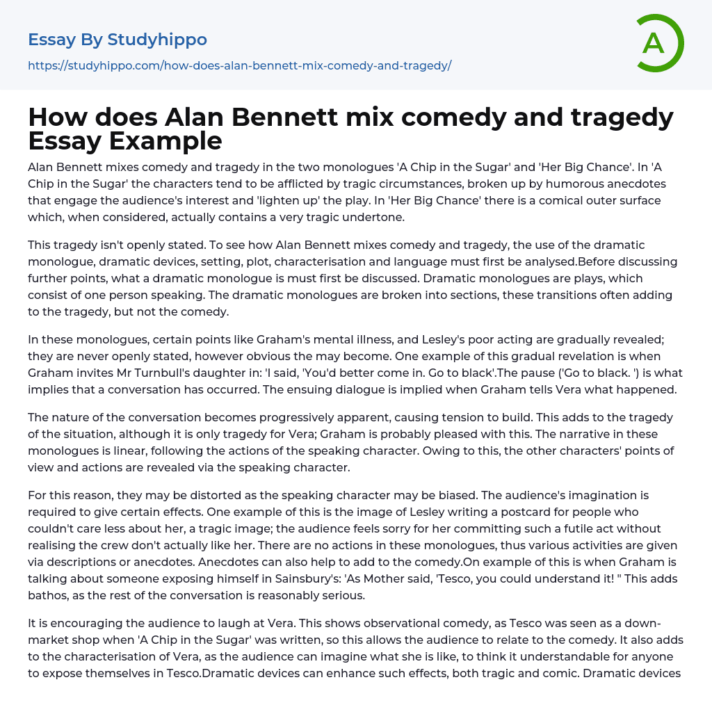 How does Alan Bennett mix comedy and tragedy Essay Example