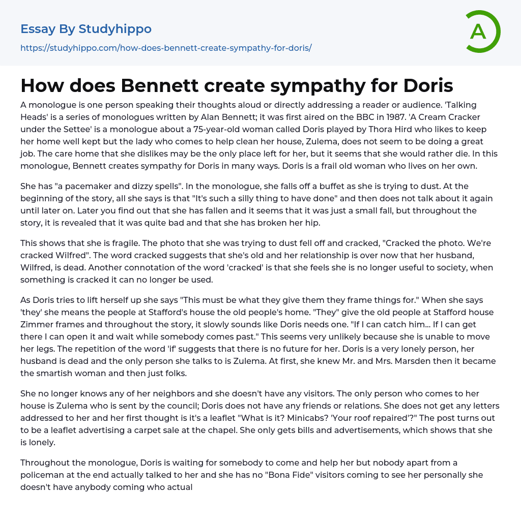 How does Bennett create sympathy for Doris Essay Example