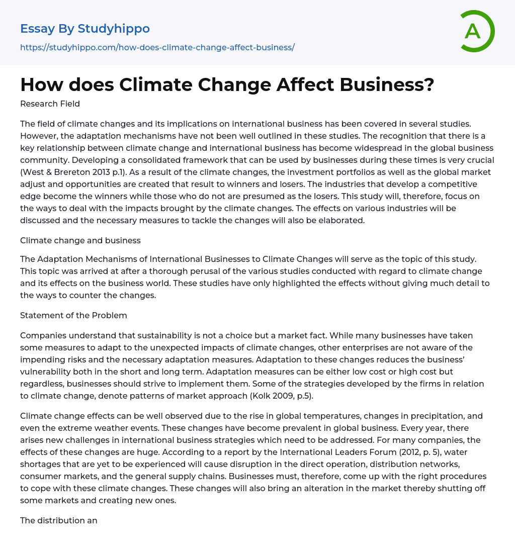 How does Climate Change Affect Business? Essay Example
