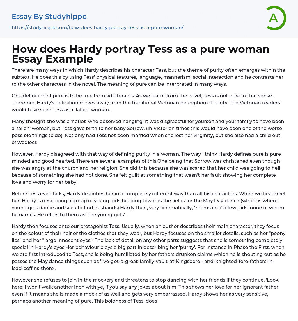 How does Hardy portray Tess as a pure woman Essay Example