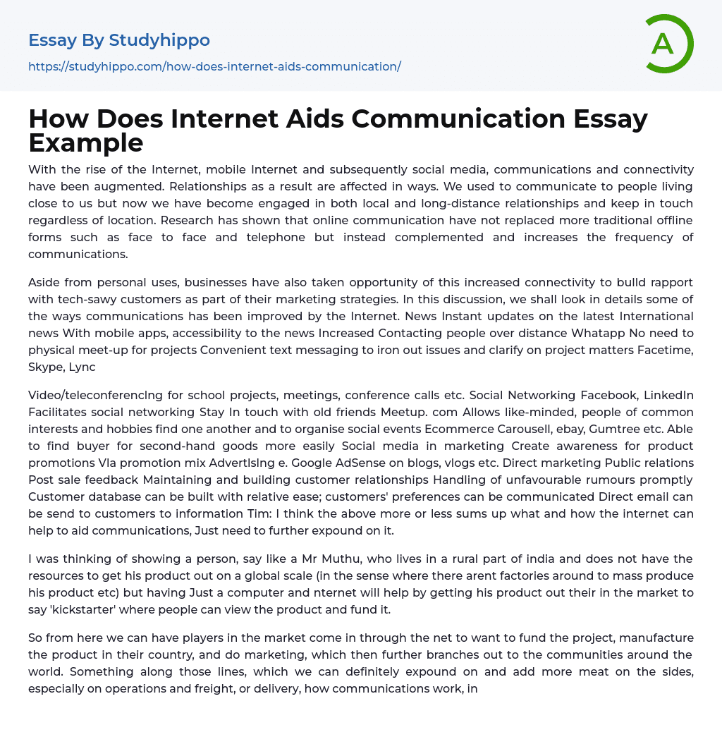 How Does Internet Aids Communication Essay Example