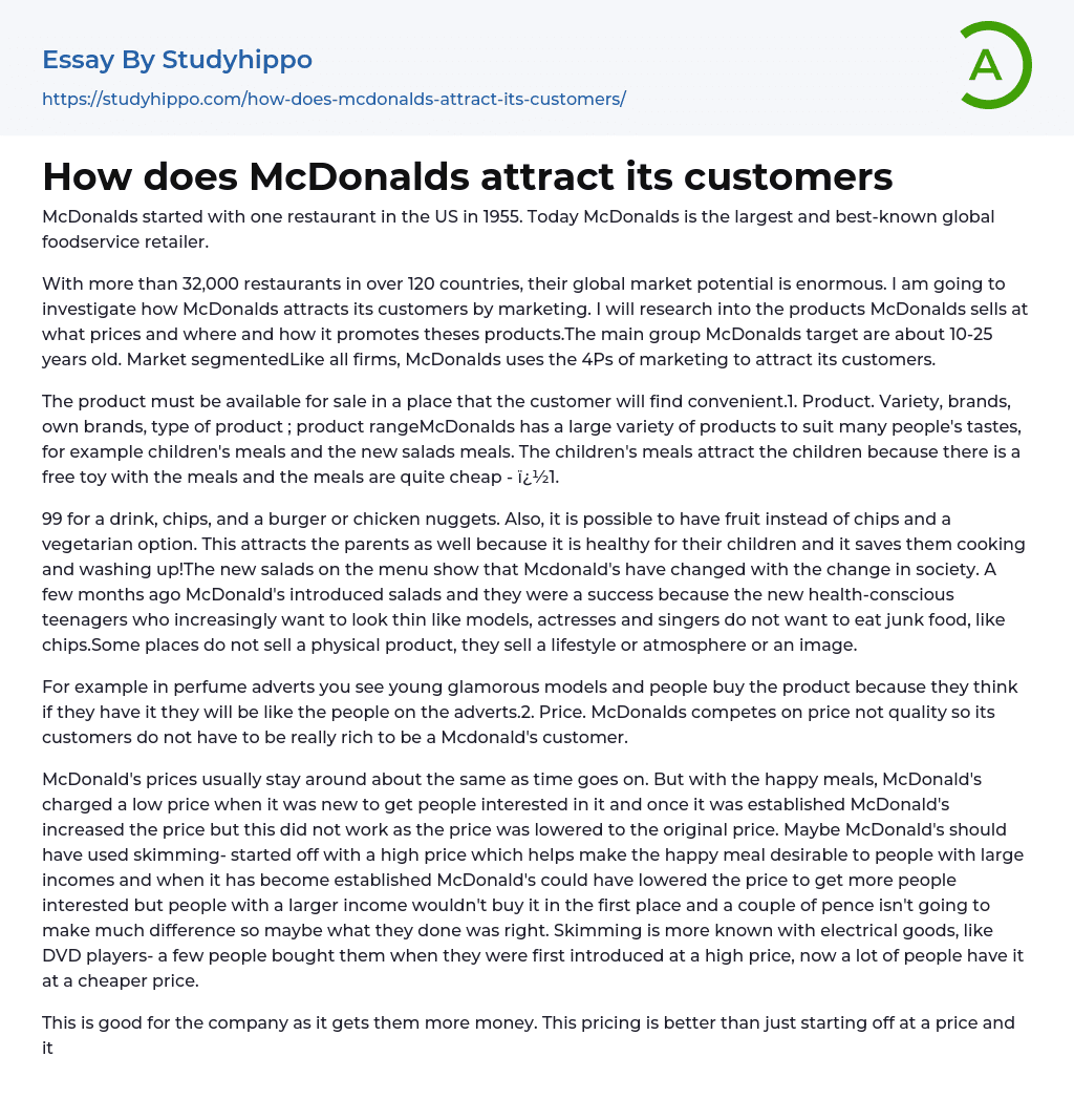 How does McDonalds attract its customers Essay Example