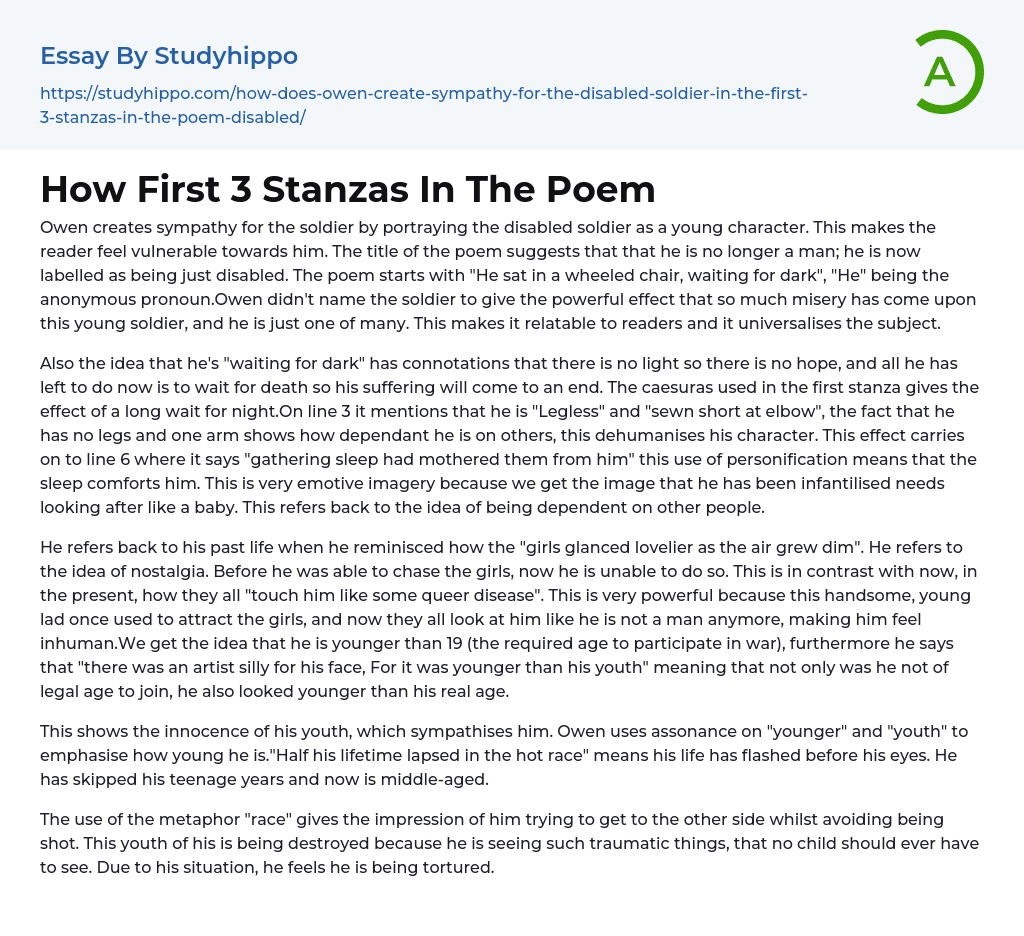 How First 3 Stanzas In The Poem Essay Example