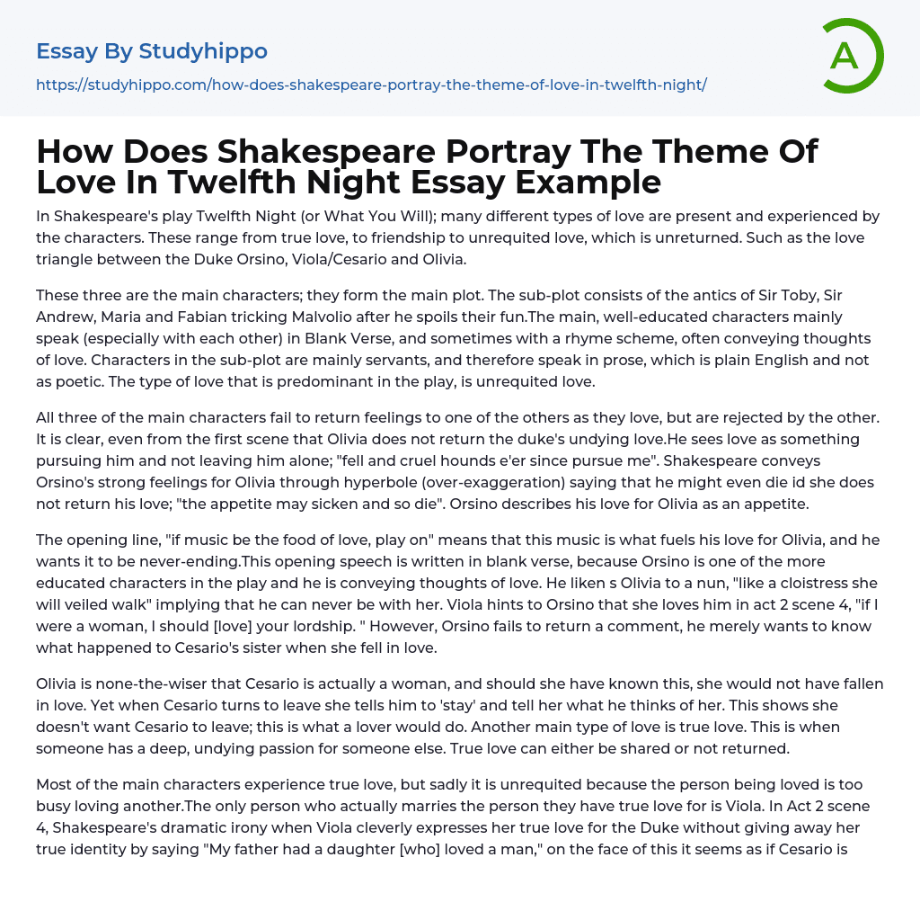 theme of love in twelfth night essay