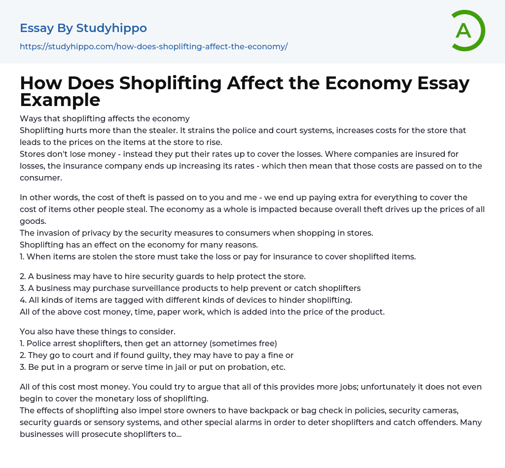 How Does Shoplifting Affect the Economy Essay Example