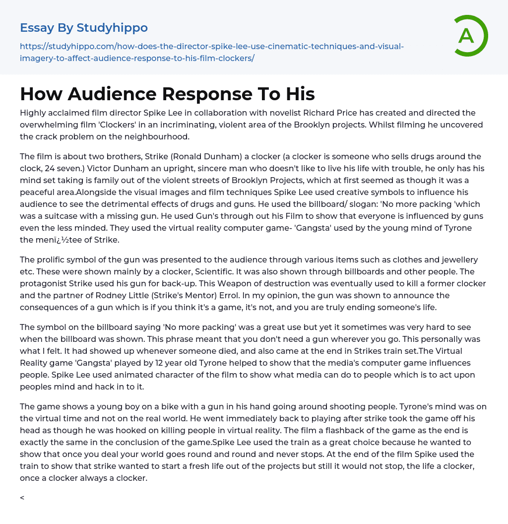 How Audience Response To His Essay Example
