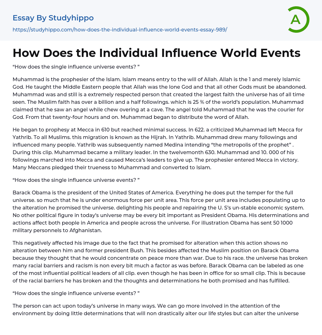 How Does the Individual Influence World Events Essay Example