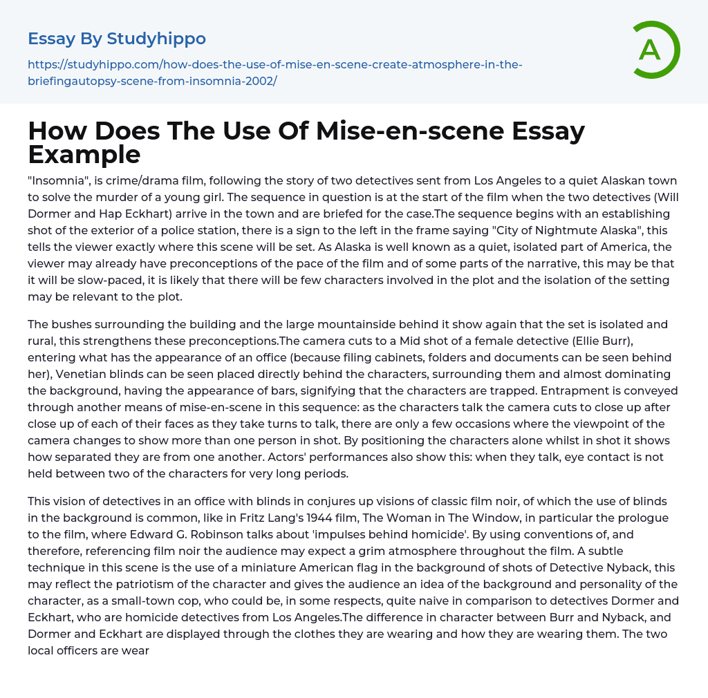 How Does The Use Of Mise-en-scene Essay Example