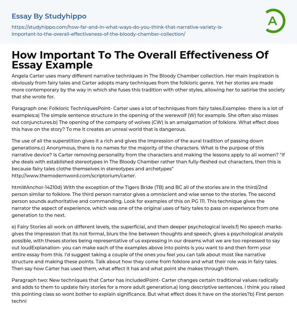 How Important To The Overall Effectiveness Of Essay Example