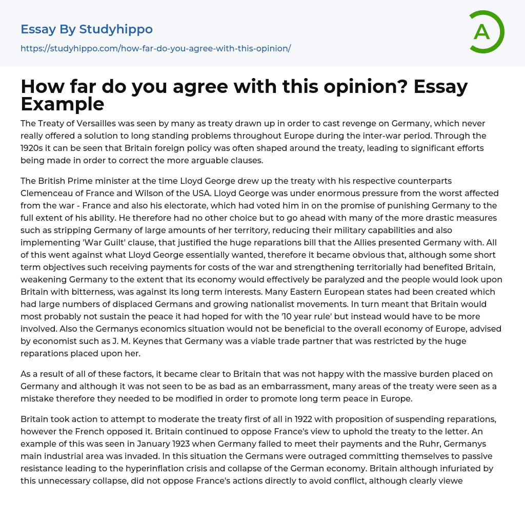 How far do you agree with this opinion? Essay Example