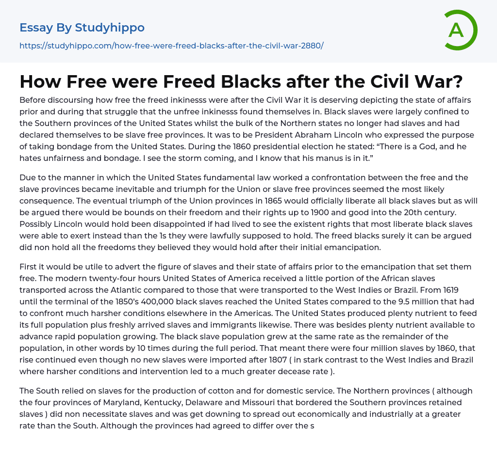 How Free were Freed Blacks after the Civil War? Essay Example