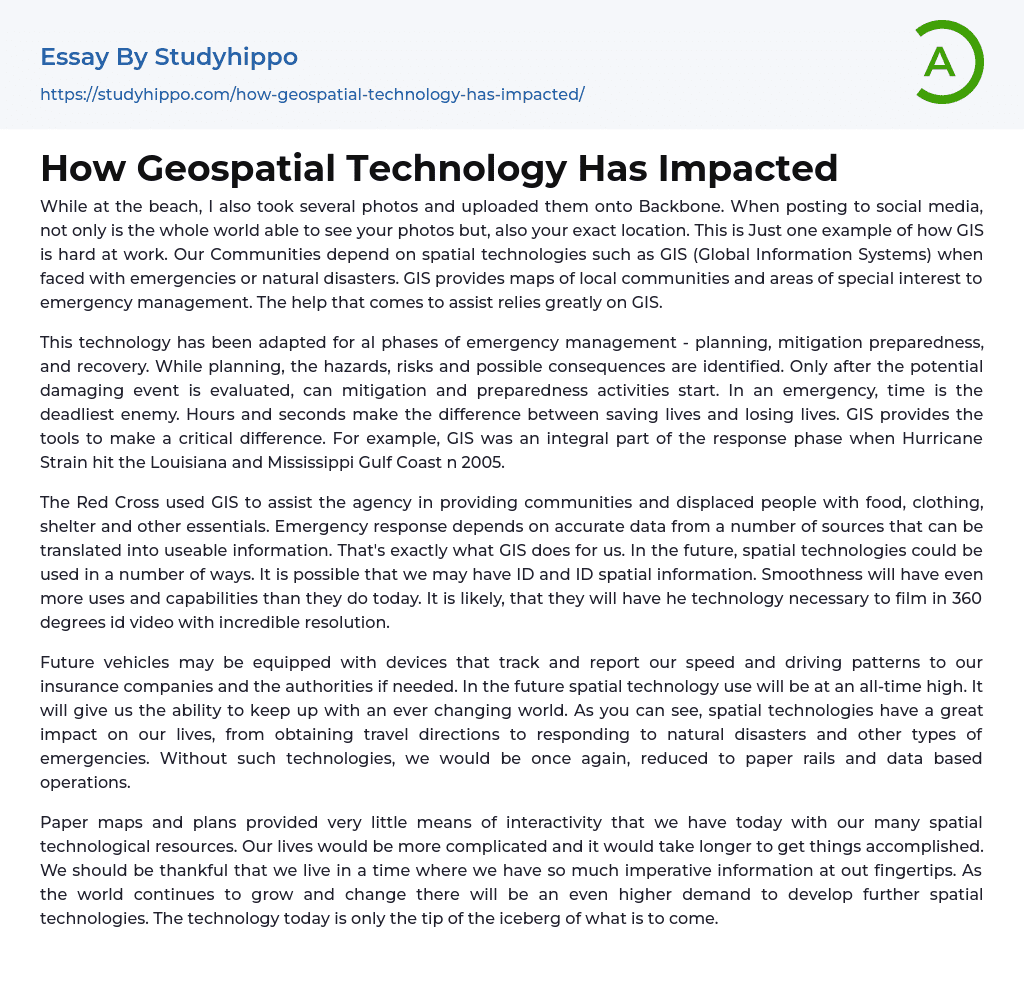 How Geospatial Technology Has Impacted Essay Example