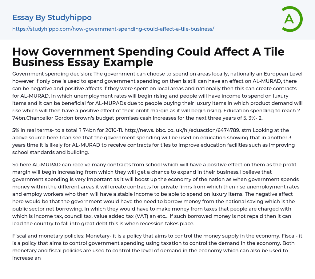 How Government Spending Could Affect A Tile Business Essay Example