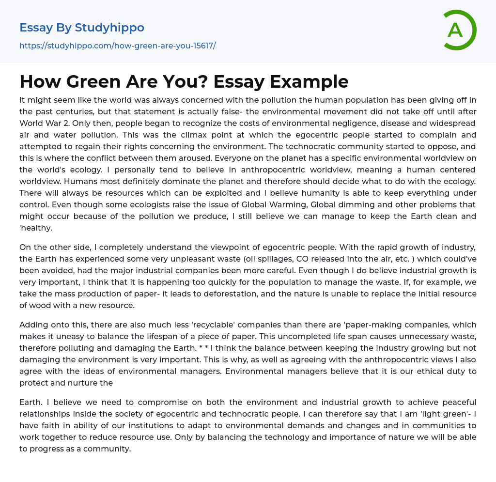 How Green Are You? Essay Example
