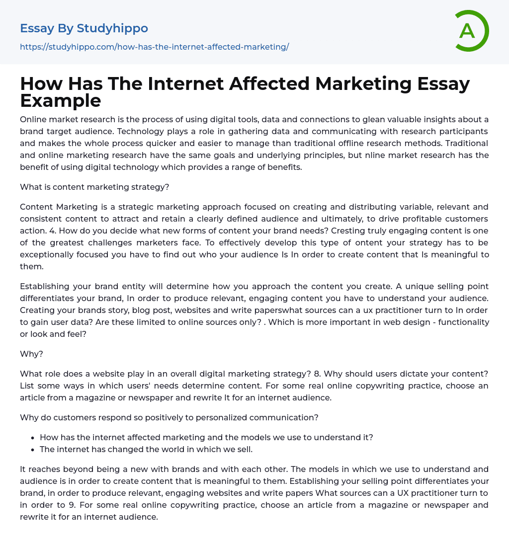 How Has The Internet Affected Marketing Essay Example