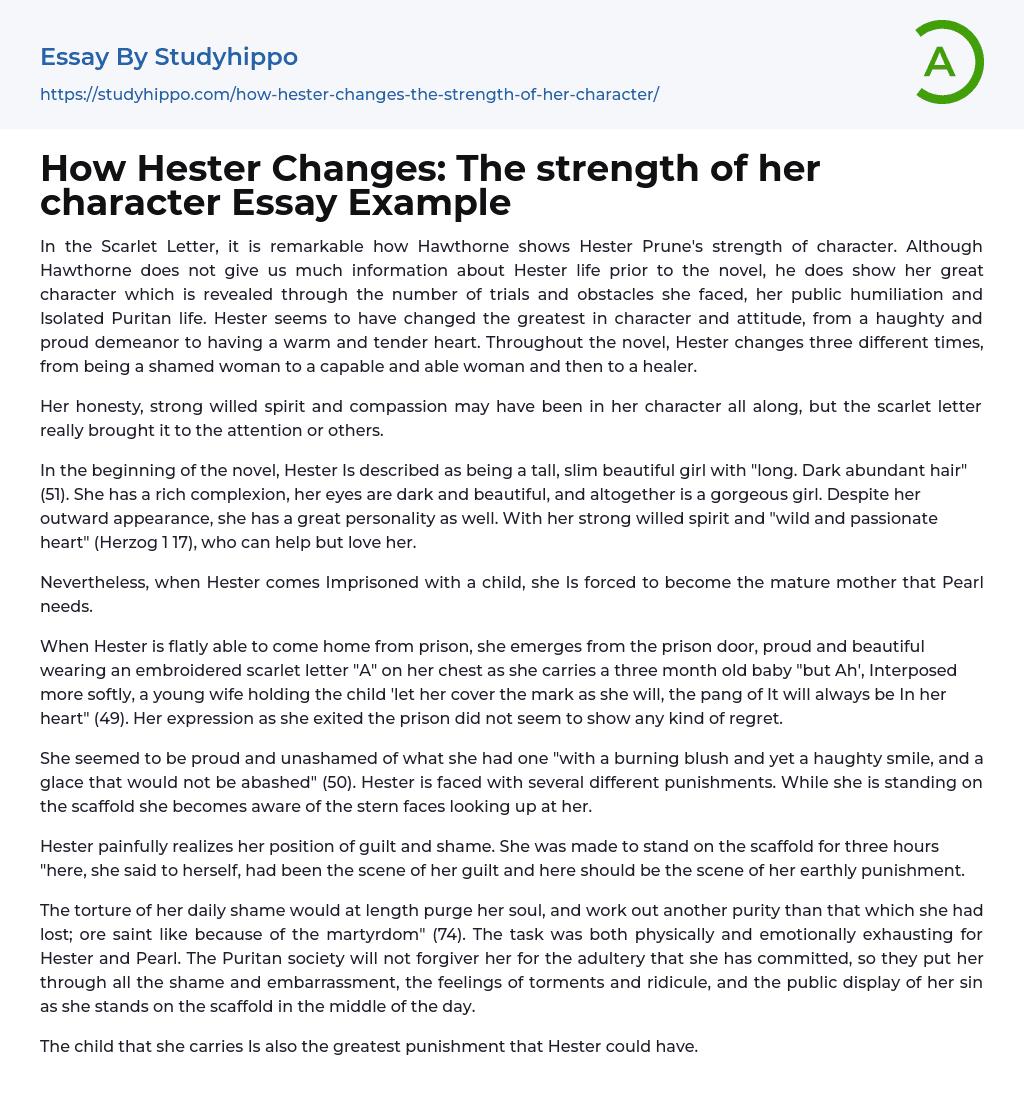 How Hester Changes: The strength of her character Essay Example