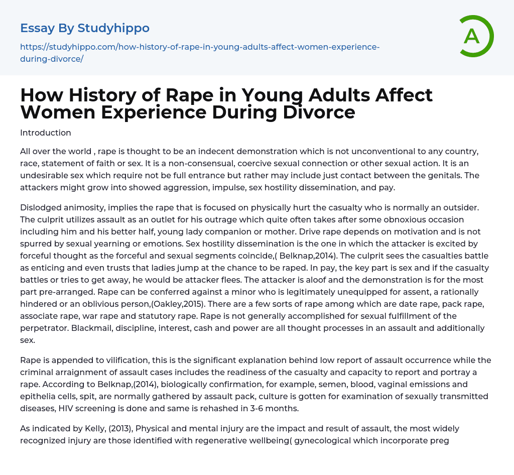 How History of Rape in Young Adults Affect Women Experience During Divorce Essay Example