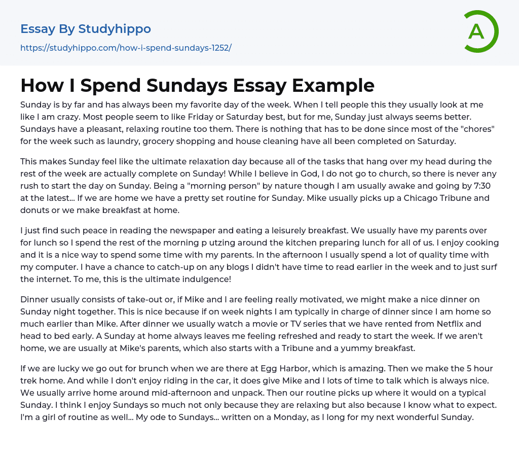 How I Spend Sundays Essay Example