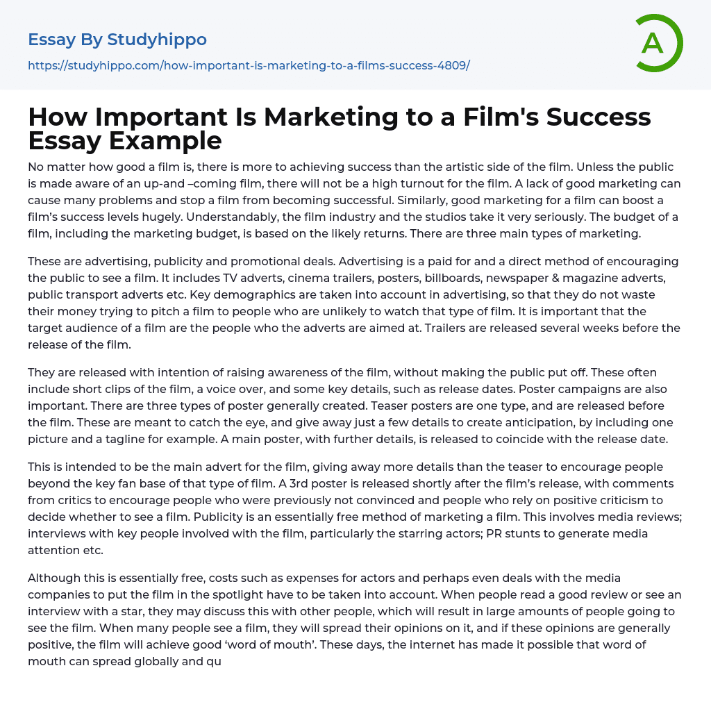 How Important Is Marketing to a Film’s Success Essay Example