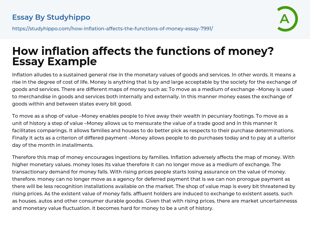 How inflation affects the functions of money? Essay Example
