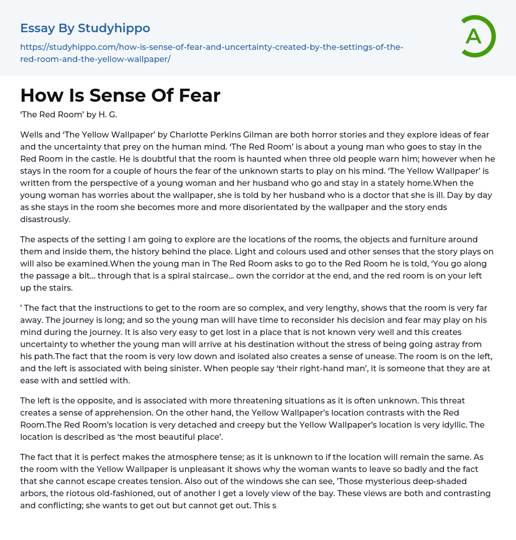How Is Sense Of Fear Essay Example
