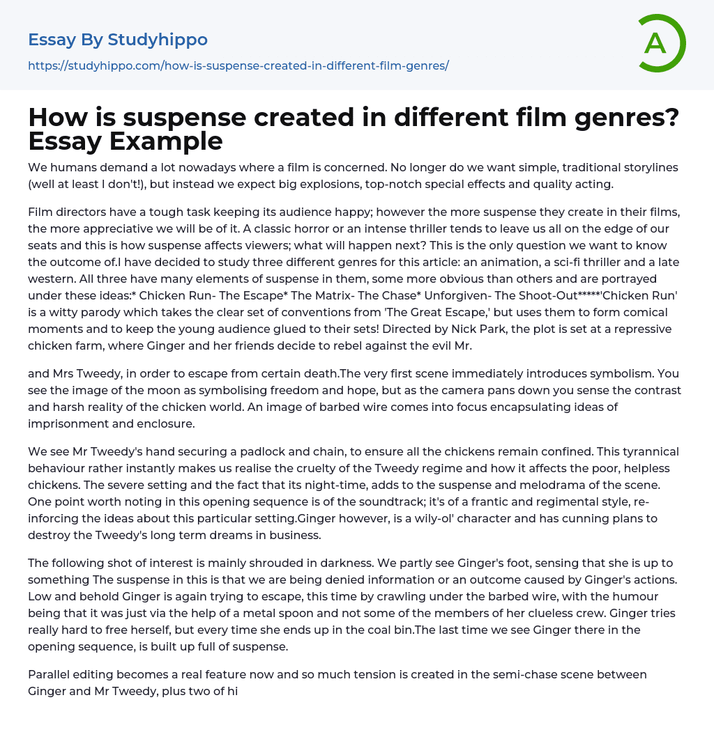 How is suspense created in different film genres? Essay Example