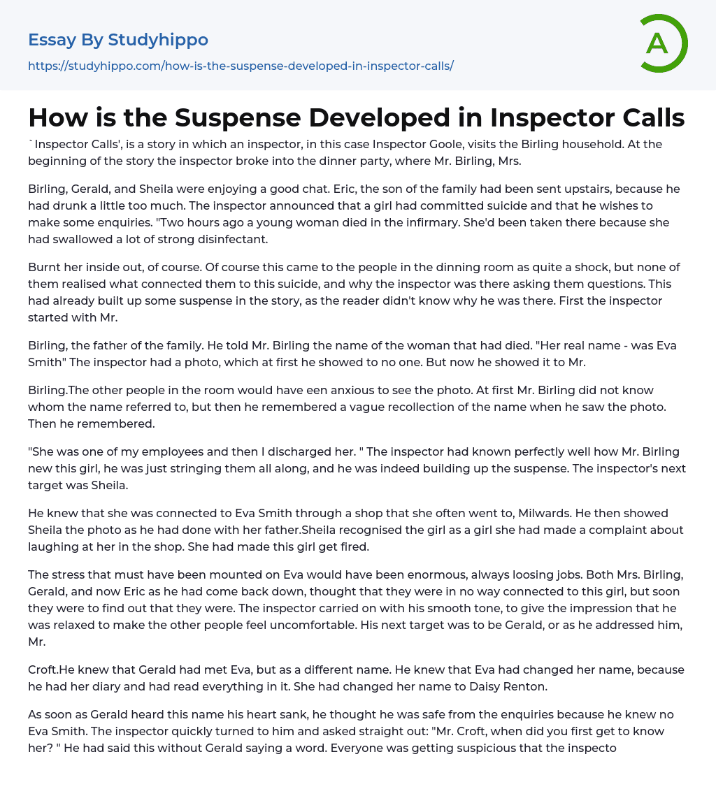 How is the Suspense Developed in Inspector Calls Essay Example