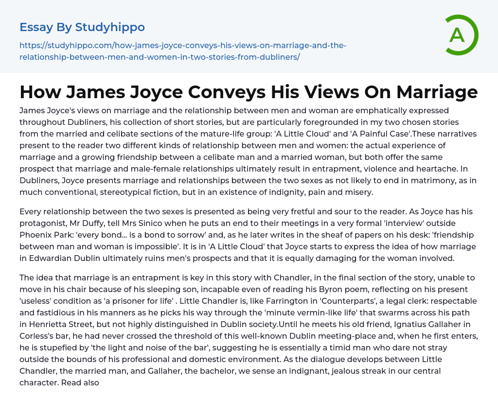 How James Joyce Conveys His Views On Marriage Essay Example