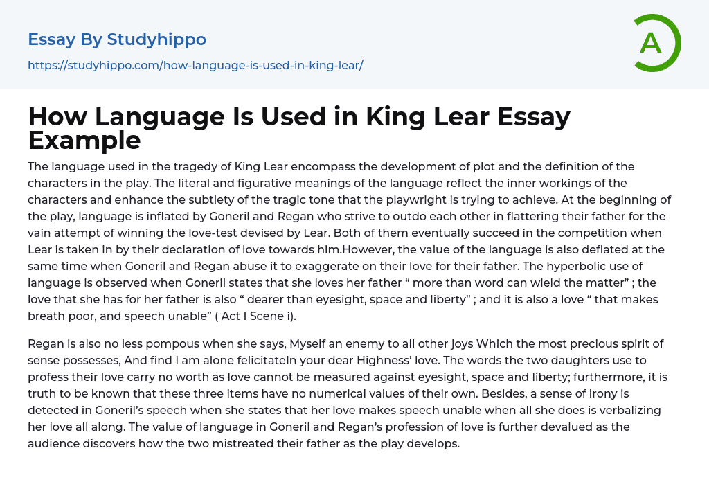 How Language Is Used in King Lear Essay Example
