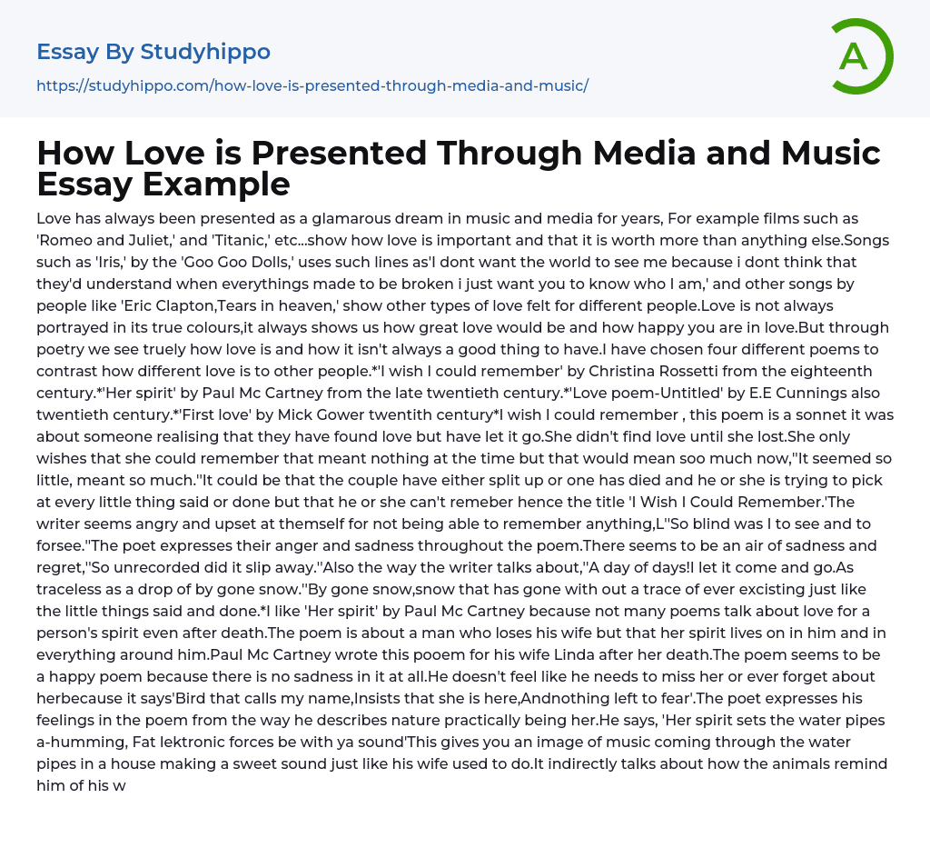 How Love is Presented Through Media and Music Essay Example